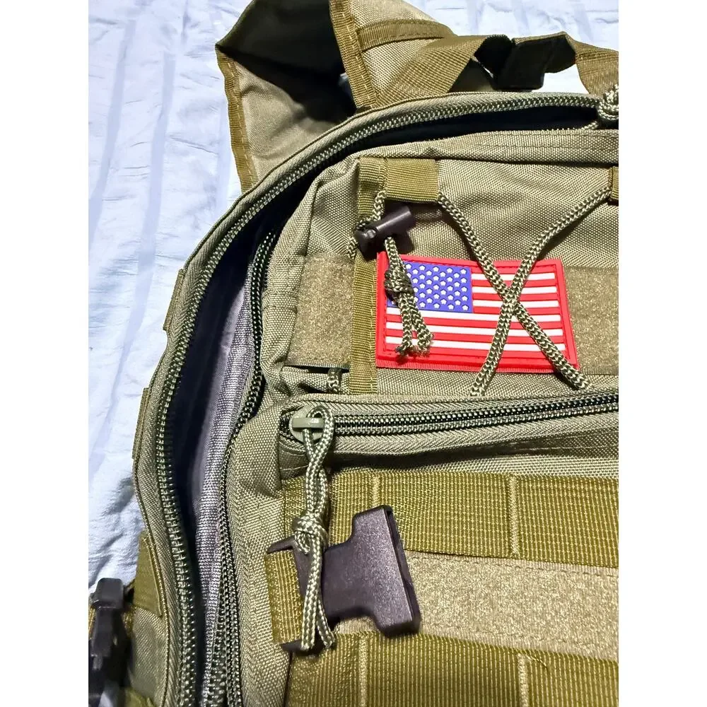 Olive green tactical sling bag, American flag patch, MOLLE webbing,New No Tags